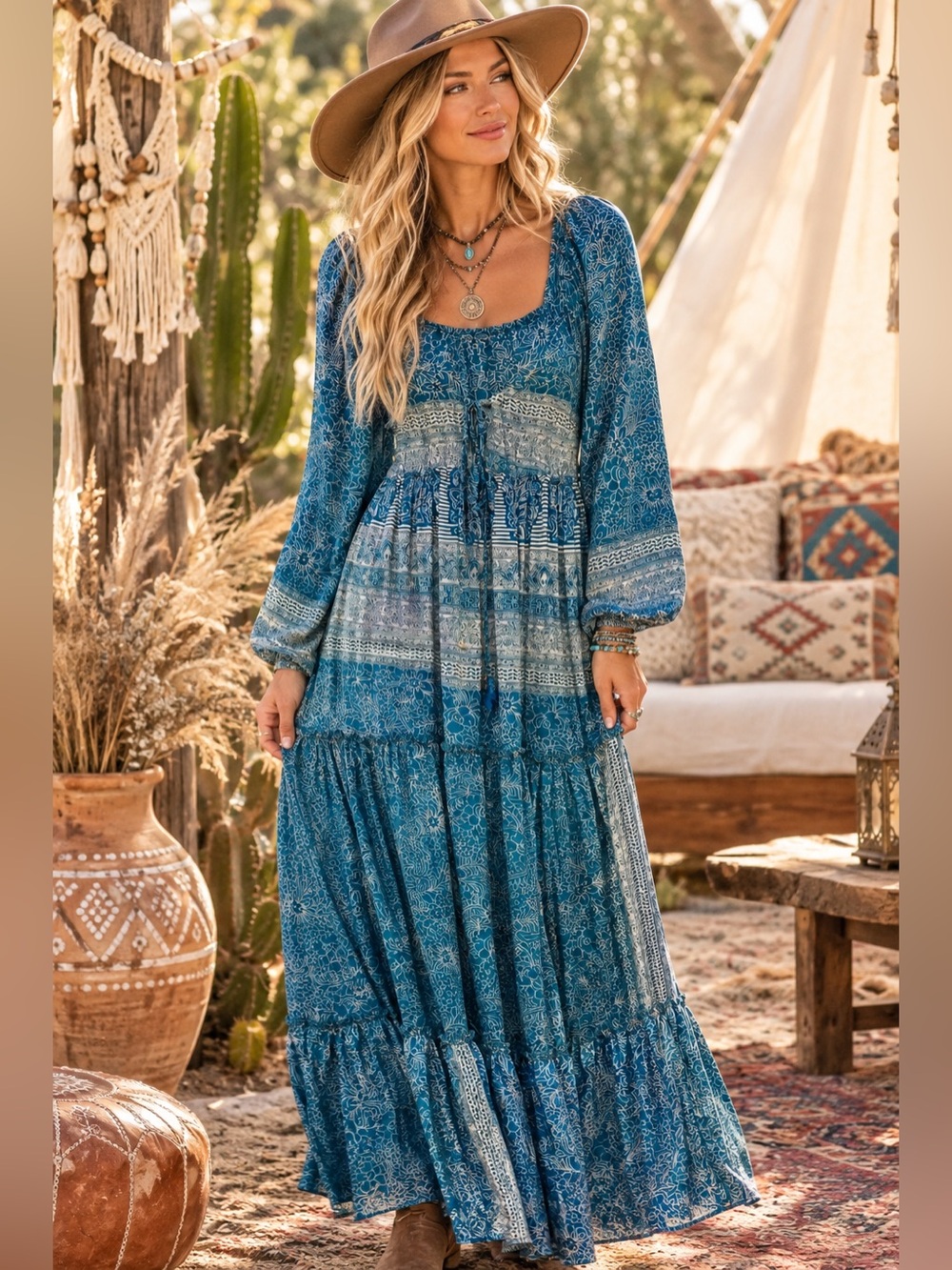 Karma Highway womans Boho Blue Patterned Maxi Dress size OS